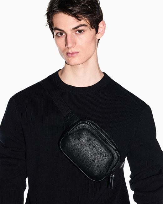 ARMANI EXCHANGE Black Faux Leather Bum Bag With Logo for men