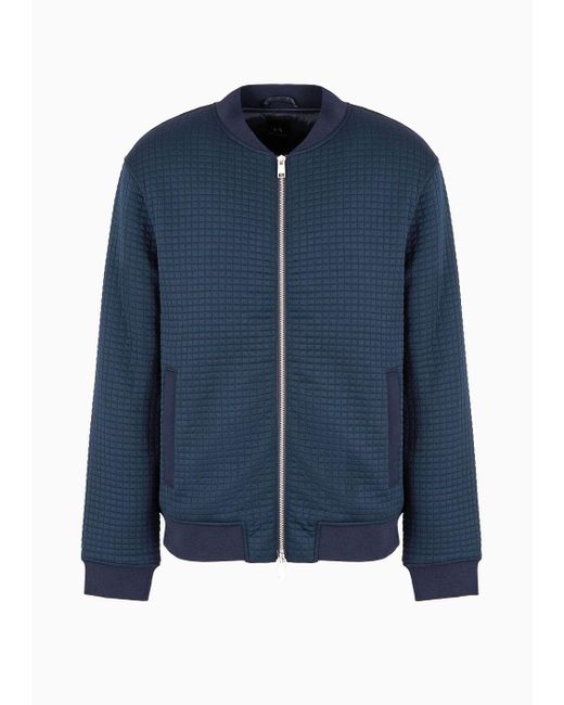 Armani Exchange Blue Bomber Jacket In Textured Fabric for men