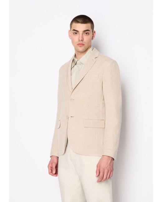 Armani Exchange Natural Single-breasted Linen Twill Jacket for men