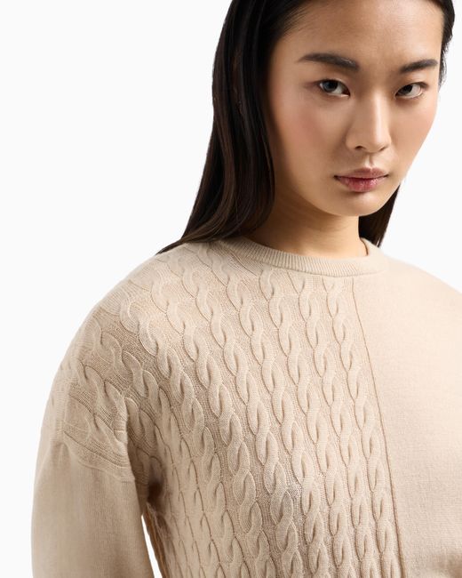 ARMANI EXCHANGE White Wool Blend Sweater With Cables