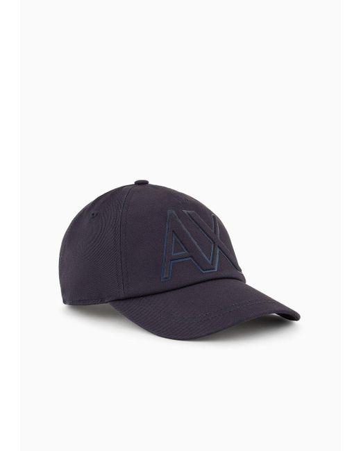 Armani Exchange Blue Hat With Visor With Maxi Logo for men