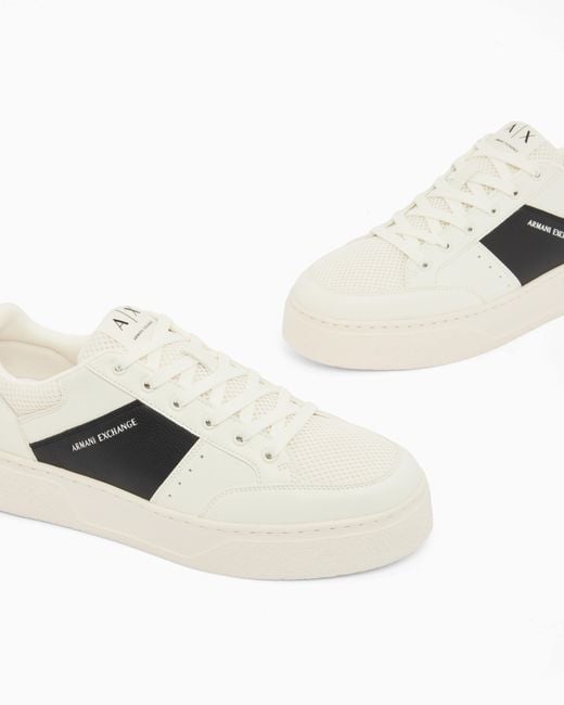 ARMANI EXCHANGE White Technical Fabric Sneakers for men