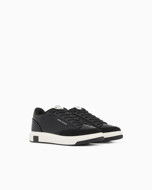 ARMANI EXCHANGE White Sneakers With Suede Inserts And Tumbled Finish for men