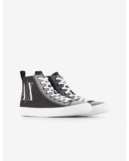 Armani Exchange Cotton Icon Logo High Top Sneakers in Black for Men | Lyst