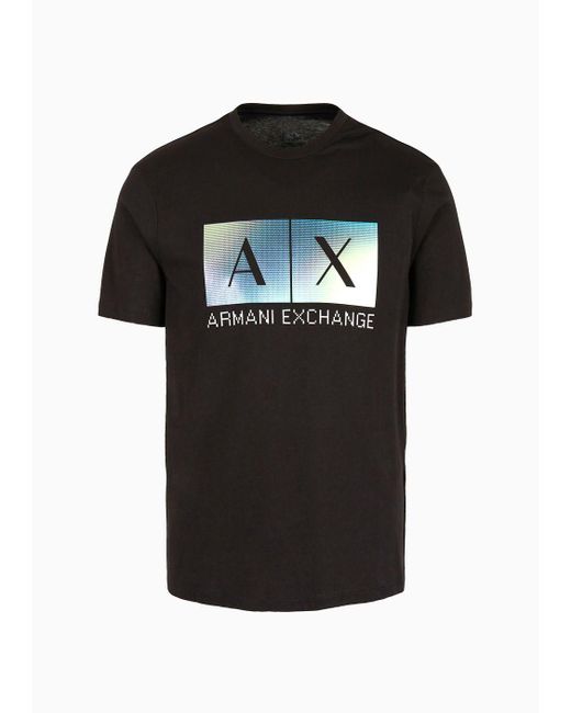 Armani Exchange Black Regular Fit Cotton T-shirt With Maxi Logo Print for men