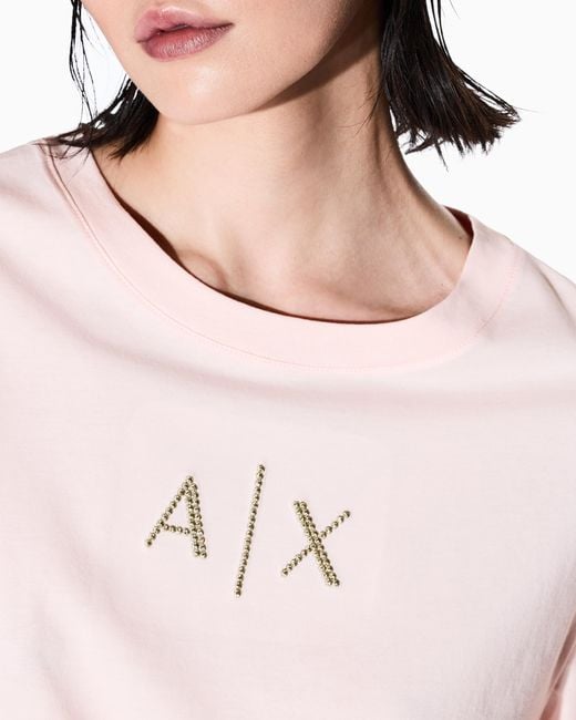 ARMANI EXCHANGE Pink Cropped T-Shirt With Logo Profile
