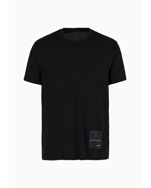 Armani Exchange Black Regular Fit T-shirt In Asv Organic Cotton With Contrasting Patches for men