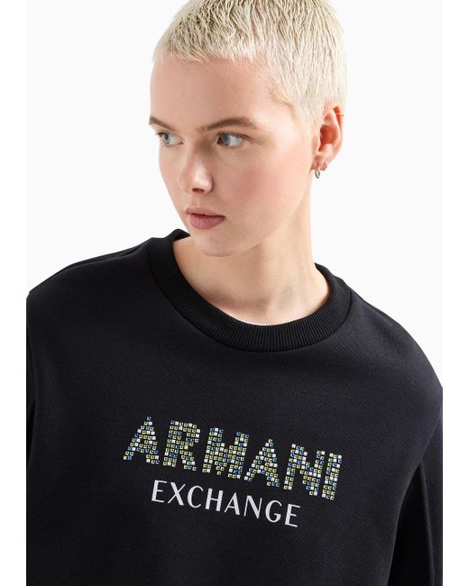 Armani Exchange Black A | X Armani Exchange Rhinestone Logo Crewneck Pullover Sweatshirt
