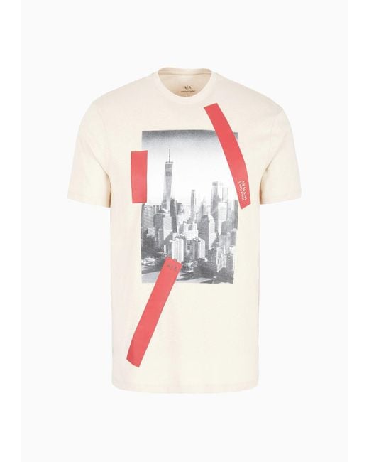 Armani Exchange White Regular Fit Cotton T-shirt With Nyc Print for men