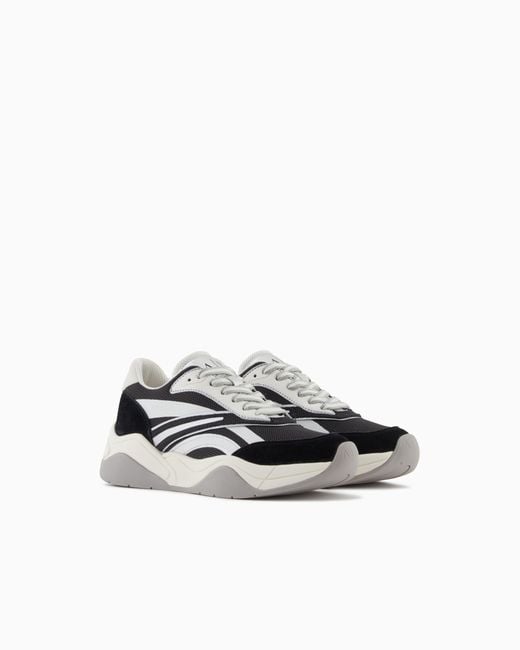ARMANI EXCHANGE White Leather Sneakers With Contrasting Inserts