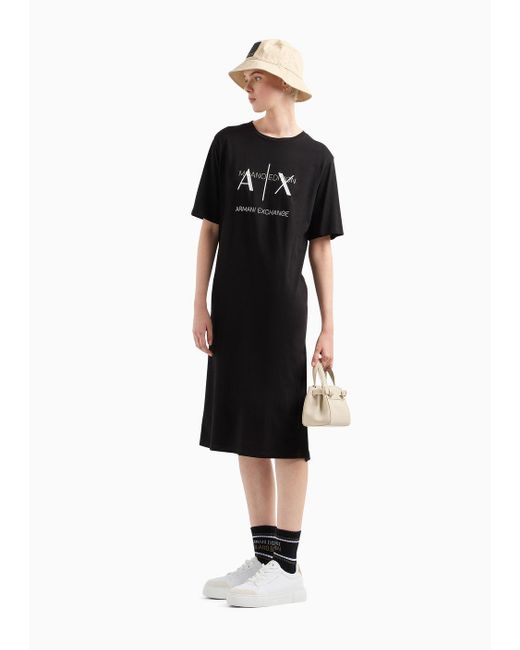 T-dress Con Stamp Alogo In Cotone Organico Asv di Armani Exchange in Black