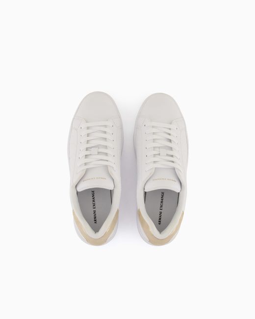 ARMANI EXCHANGE White Low-Top Sneakers With Embossed Pattern And Contrast Heel