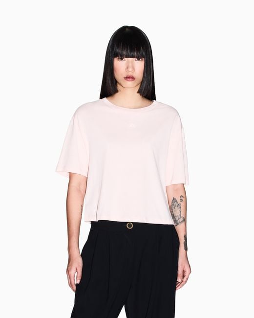 ARMANI EXCHANGE Pink Cropped Cotton Jersey T-Shirt