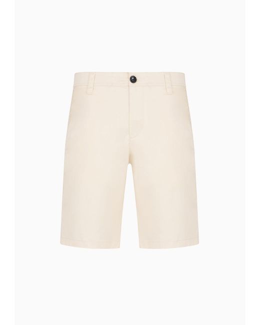 Armani Exchange White Stretch Cotton Poly Satin Bermuda Shorts for men