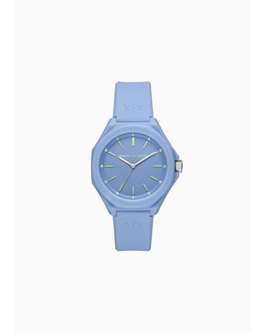 Armani Exchange Blue Uhr Mit Drei Zeigern Und Blauem Silikonarmband