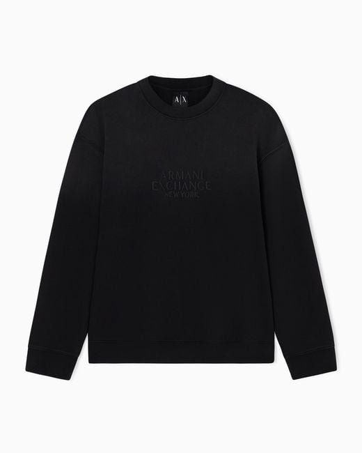 ARMANI EXCHANGE Black Used-Effect Crewneck Sweatshirt With Logo for men