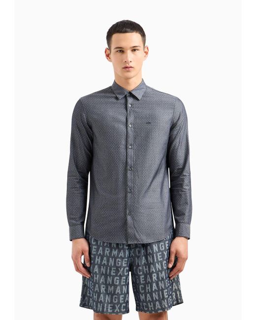 Armani Exchange Gray Regular Fit Shirt In Pure Cotton for men
