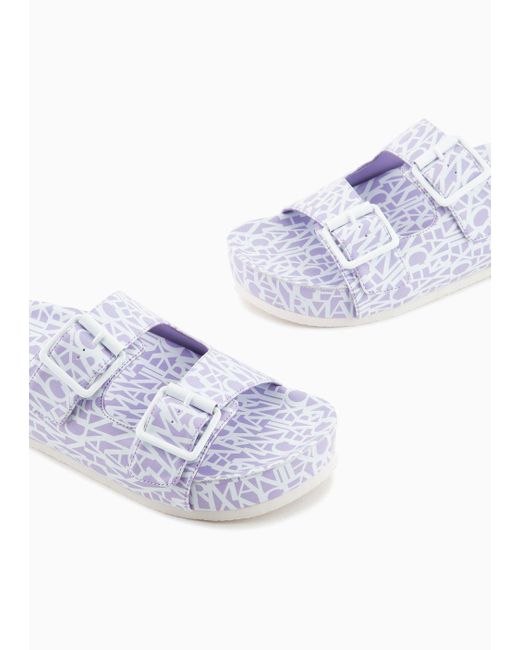 Armani Exchange White Sandals With All-over Logo Writing