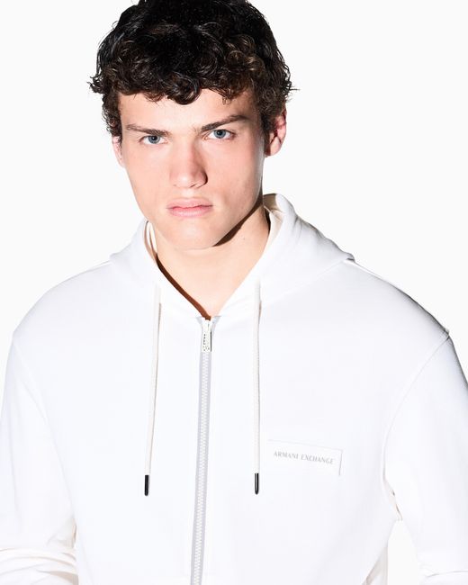 ARMANI EXCHANGE White Zip-Up Cotton Sweatshirt for men