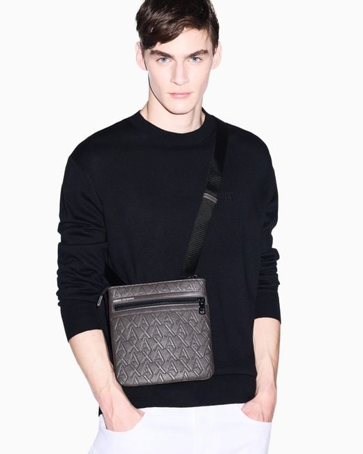 ARMANI EXCHANGE Gray Crossbody Bag With A Textured Finish And An Embossed Pattern for men