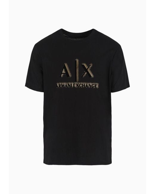Armani Exchange Black Regular Fit T-shirt In Mercerized Cotton With Flocked Logo for men
