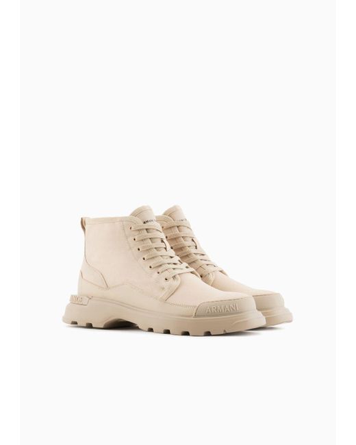Armani Exchange Natural Cotton Canvas Combat Boots With Coated Rubber for men