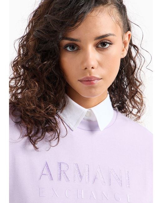 Armani Exchange Purple Crew-neck Sweatshirt With Tonal Logo In Scuba Fabric