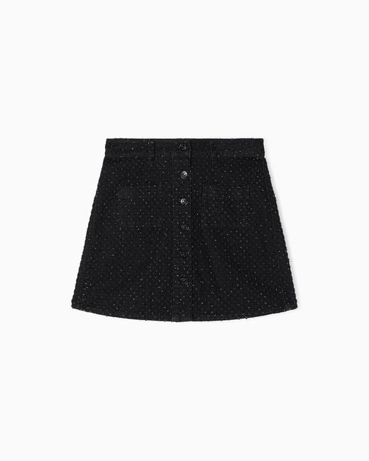 ARMANI EXCHANGE Black Denim Mini Skirt With Rhinestone Appliques