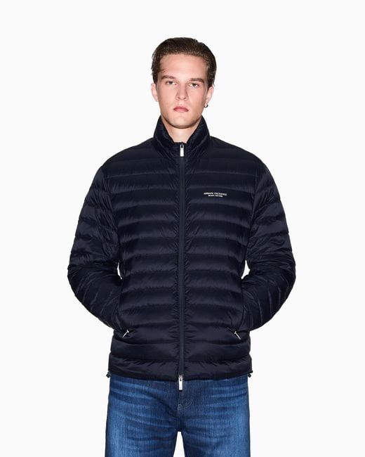 ARMANI EXCHANGE Blue Quilted Full-Zip Down Jacket for men