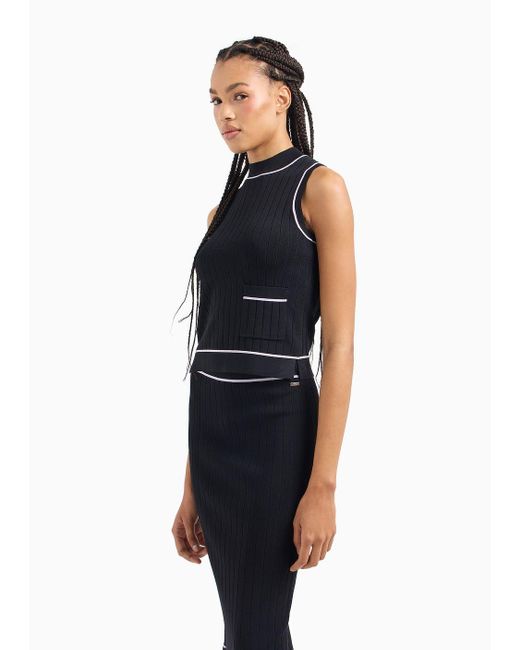 Armani Exchange Black Top With Decorative Stitching In Asv Recycled Fabric