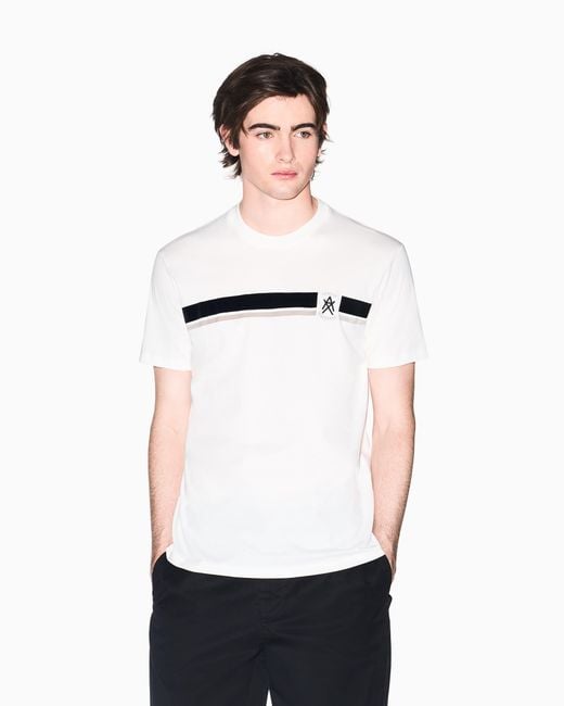 ARMANI EXCHANGE White Regular Fit T-Shirt With Contrasting Band And Logo for men