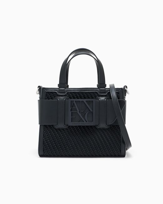ARMANI EXCHANGE Black Tote Bag With An Embossed Texture