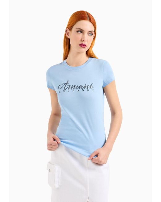 Armani Exchange Blue Cotton Slim Fit Logo T-shirt
