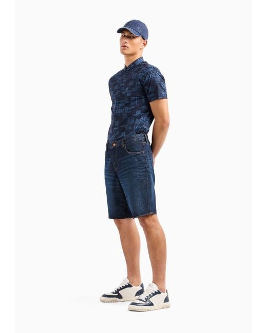Armani Exchange Blue Slim Fit J65 Stretch Denim Shorts With Turn-up Hem for men