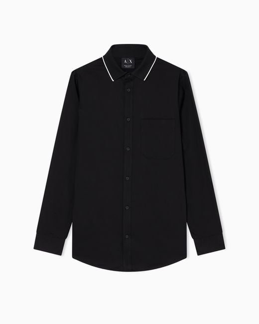 ARMANI EXCHANGE Black Stretch Cotton Shirt With Contrasting Profiles for men