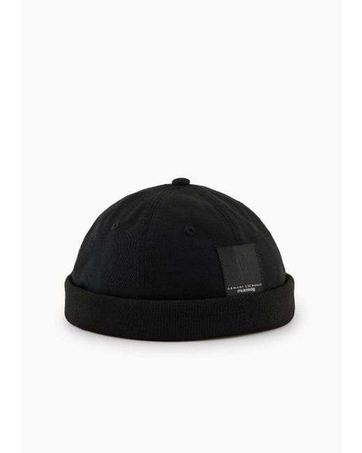 Armani Exchange Black Cotton Twill Hat