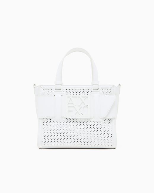 Shopper Piccola Traforata Con Fascia Logo di ARMANI EXCHANGE in White