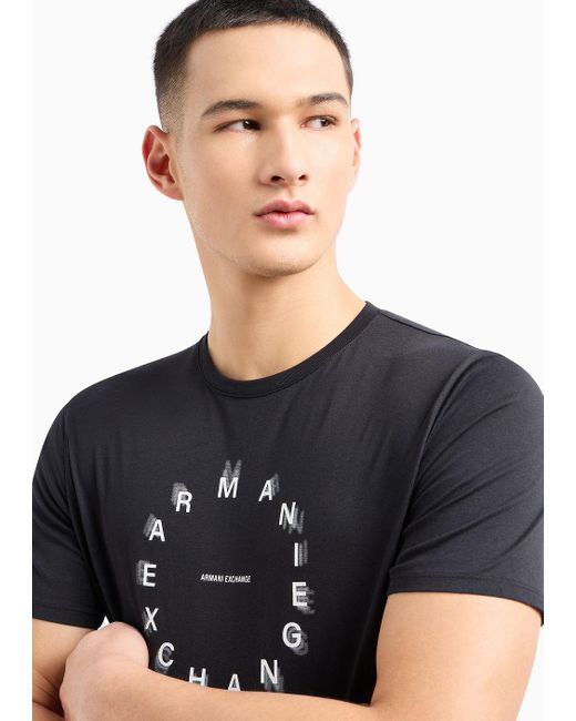 T-shirt Regular Fit In Jersey Con Stampa Tonda di Armani Exchange in Black da Uomo