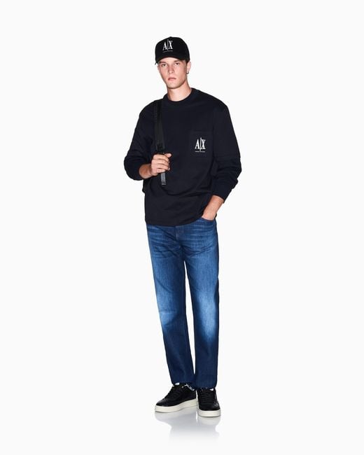 ARMANI EXCHANGE Blue Cotton Jersey T-Shirt With Crewneck And Pocket Icon for men