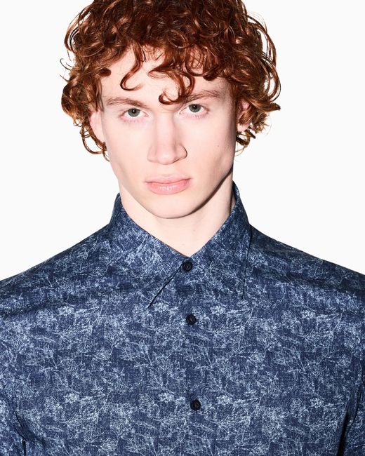 ARMANI EXCHANGE Blue Oversized Cotton Shirt for men
