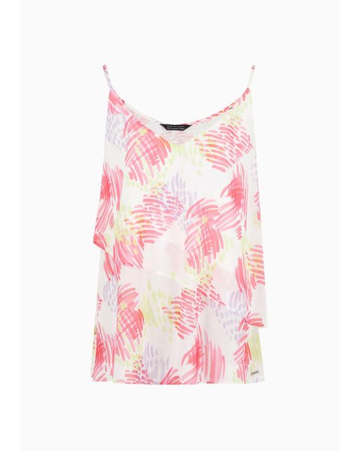 Armani Exchange Pink Ruffled Top In Asv Floral Fabric