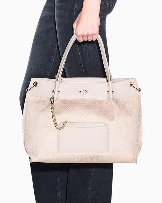 ARMANI EXCHANGE Natural Fabric Shopper With Allover Logo