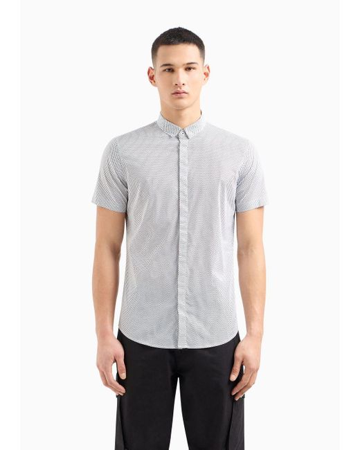 Armani Exchange Gray Slim-fit Shirt With Short Sleeves In Patterned Cotton for men