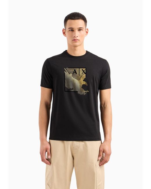 T-shirt Regular Fit In Cotone Mercerizzato Con Stampa Metal di Armani Exchange in Black da Uomo