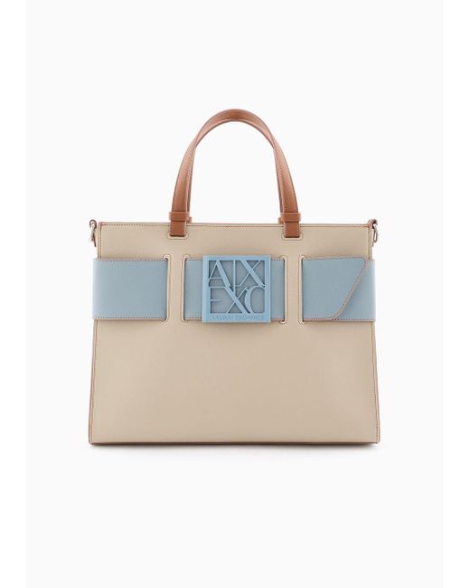 Tote Bag Grande Con Doppi Manici E Tracolla di ARMANI EXCHANGE in Blue