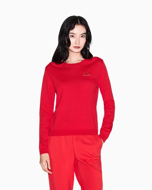 ARMANI EXCHANGE Red Recycled Viscose Sweater With Horse Embroidery