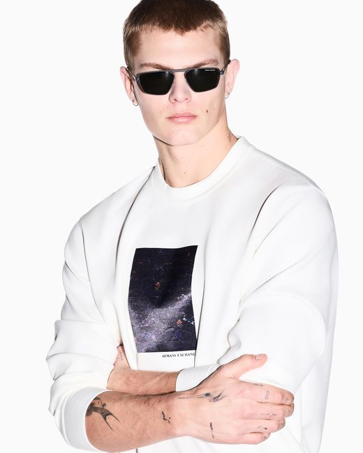 ARMANI EXCHANGE White Stretch Modal Sweatshirt for men