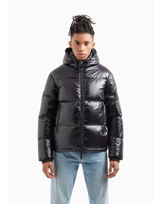 Armani Exchange Black Full Zip Down Jacket With Hood for men