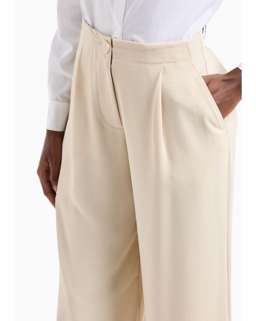 Armani Exchange Natural Wide Trousers With Cuffed Hem In Asv Recycled Fabric