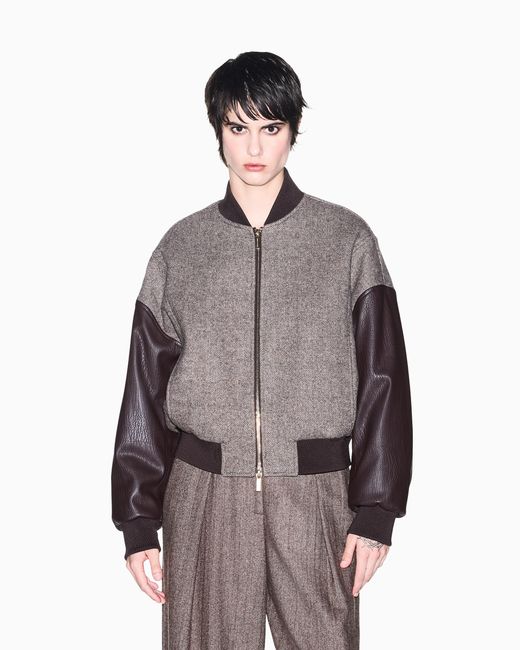 ARMANI EXCHANGE Brown Blouson Jacket Fit Recycled Herringbone Wool Coated Trim